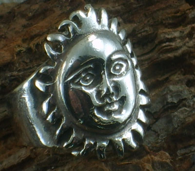 Sterling Silver Sun Face Ring - sz 6 1/2